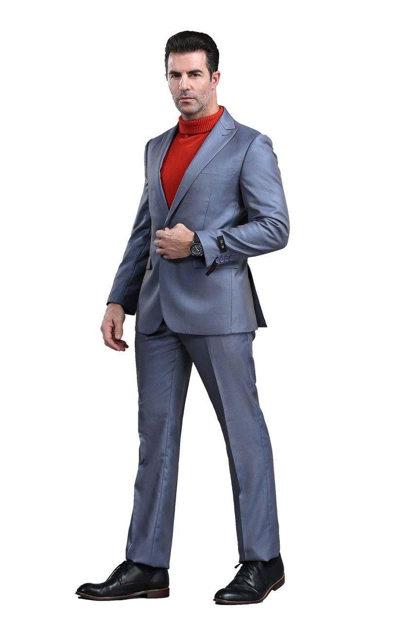slim fit sharkskin suit in seal blue