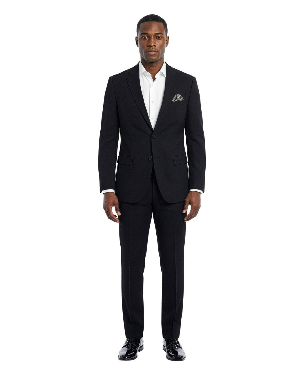 textured knit suit in black