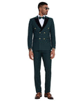 double-breasted velvet lapel suit in hunter green