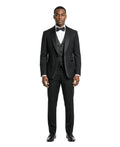 layered satin shawl three-piece tuxedo in black