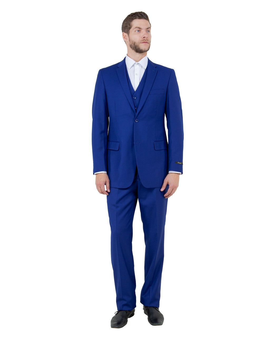 one-button three-piece suit in royal blue