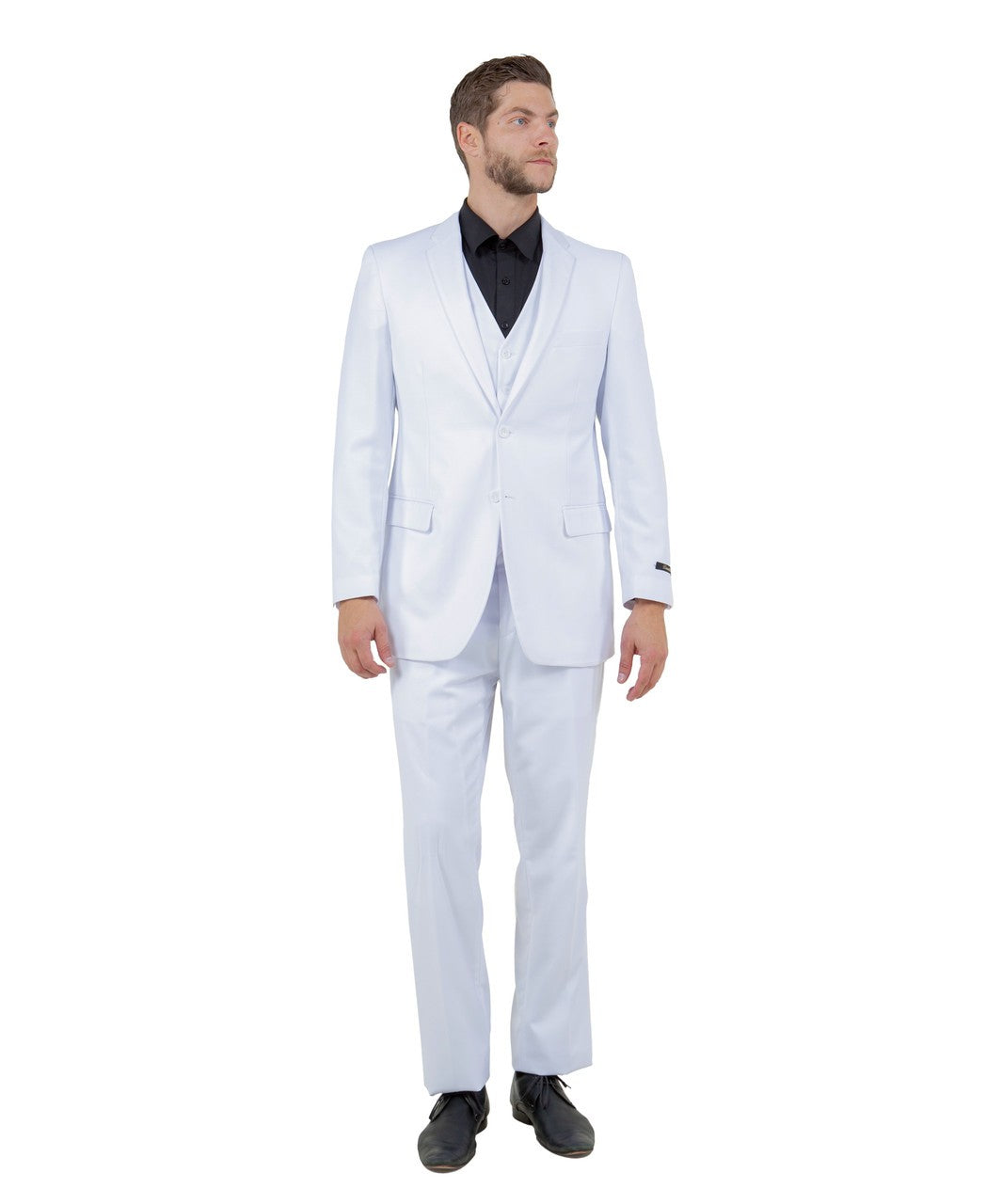 one-button three-piece suit in white
