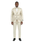 sequin shawl collar three-piece tuxedo in ivory/gold