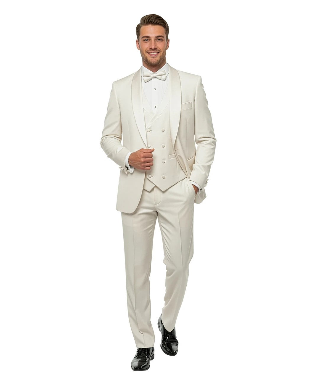 shawl collar tuxedo with double-breasted vest in ivory