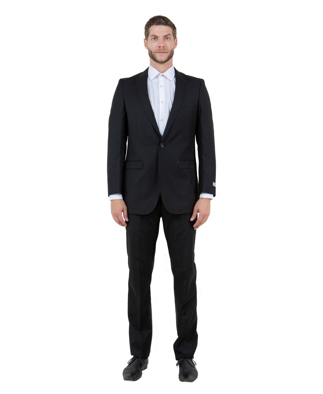 slim fit notch lapel suit in black