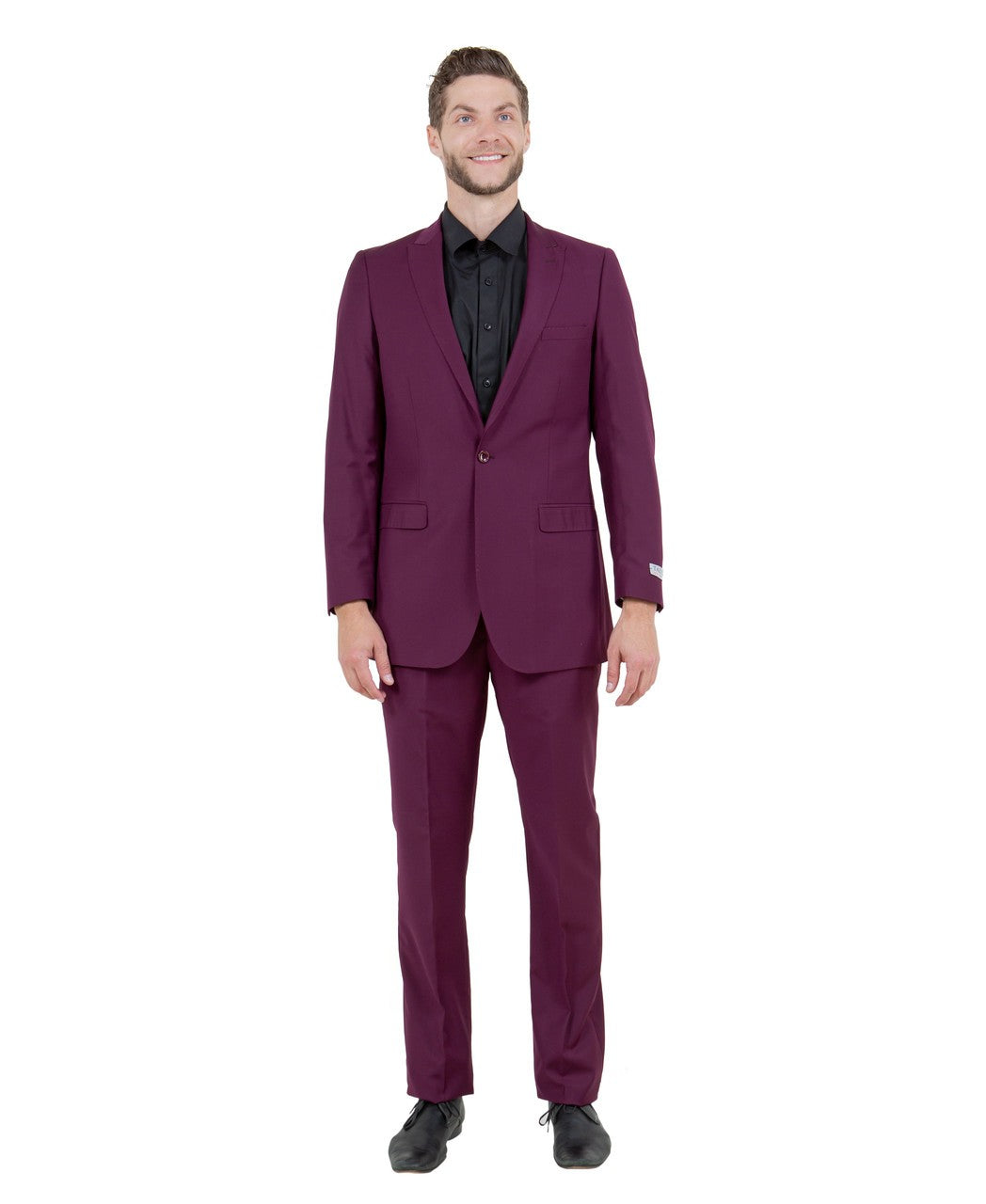 slim fit notch lapel suit in plum