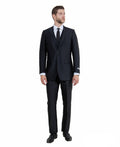 slim fit sharkskin vested suit in black