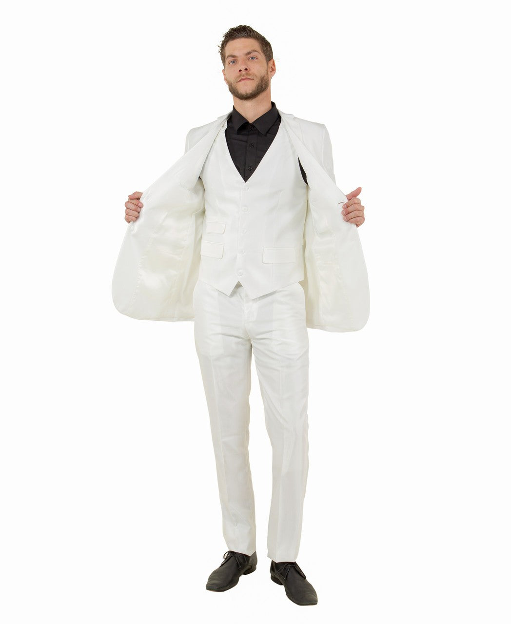 slim fit sharkskin vested suit in ivory