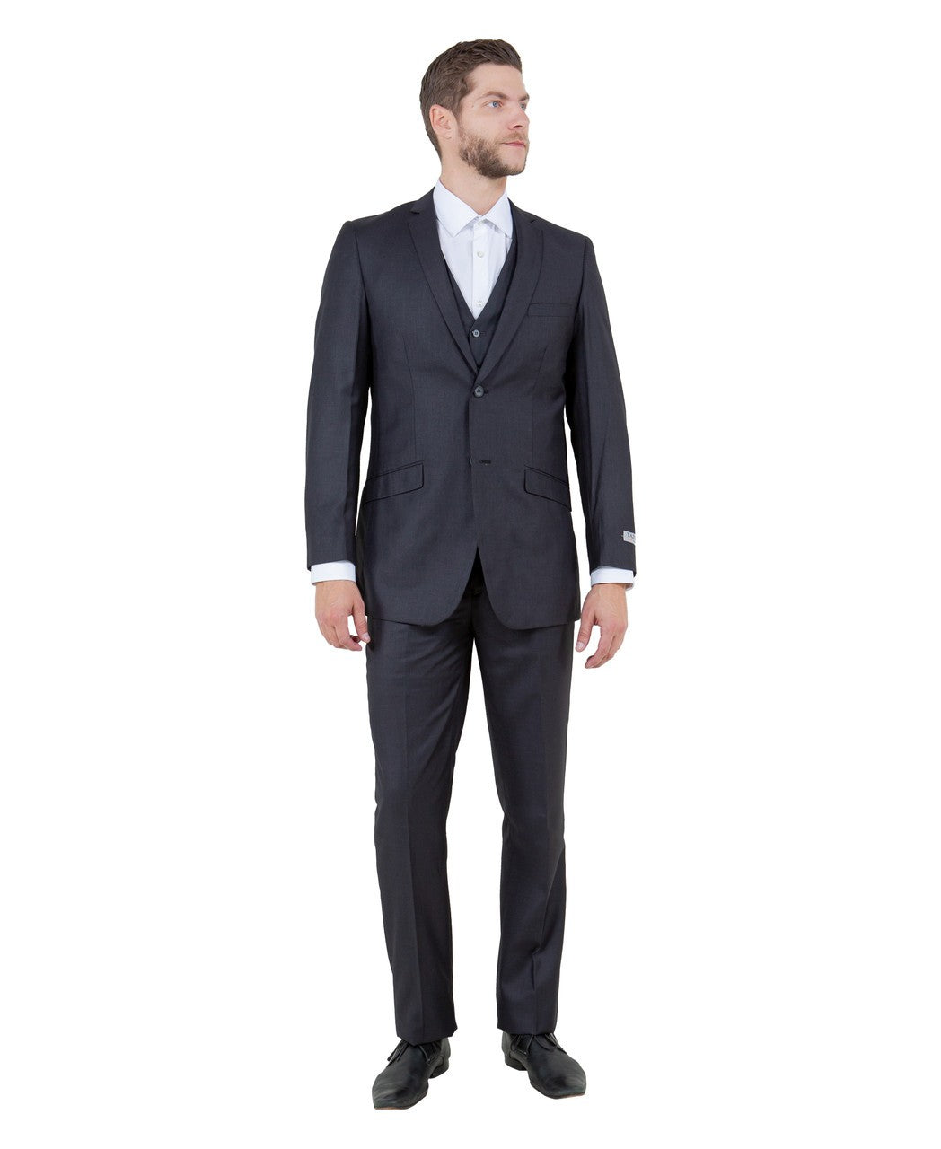 slim fit three-piece suit in charcoal
