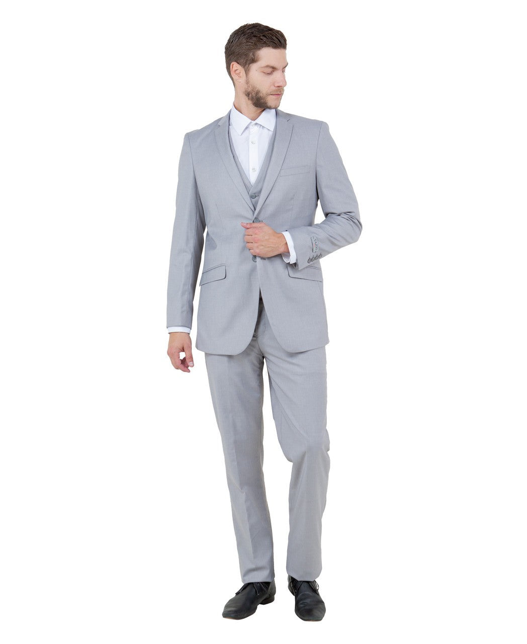 slim fit three-piece suit in light grey