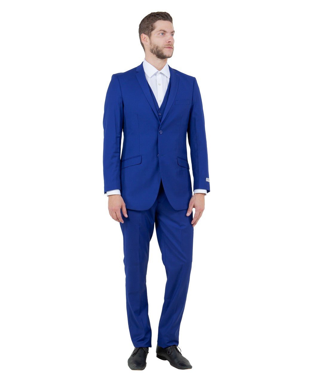 slim fit three-piece suit in royal blue