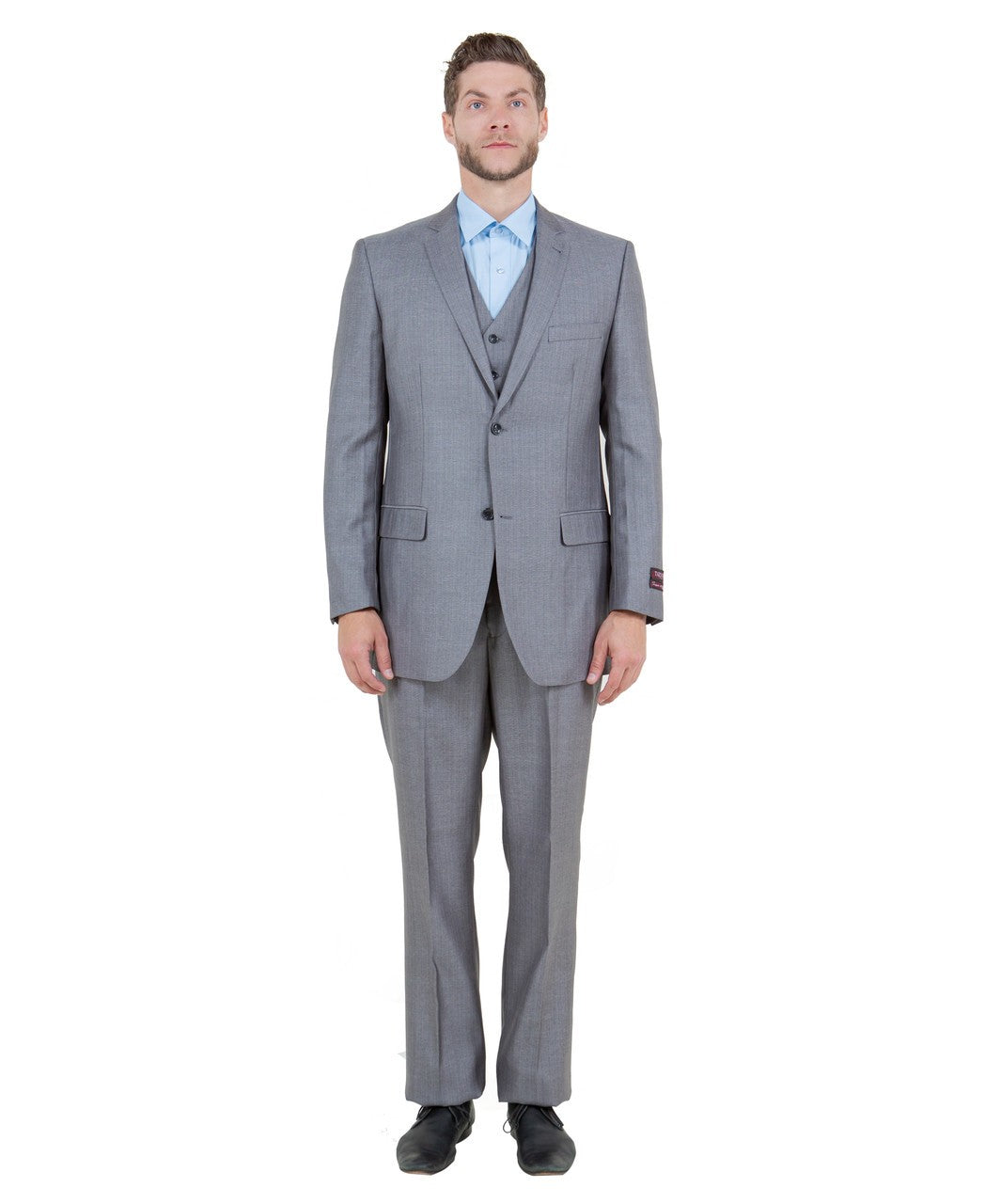 textured two-button suit in grey