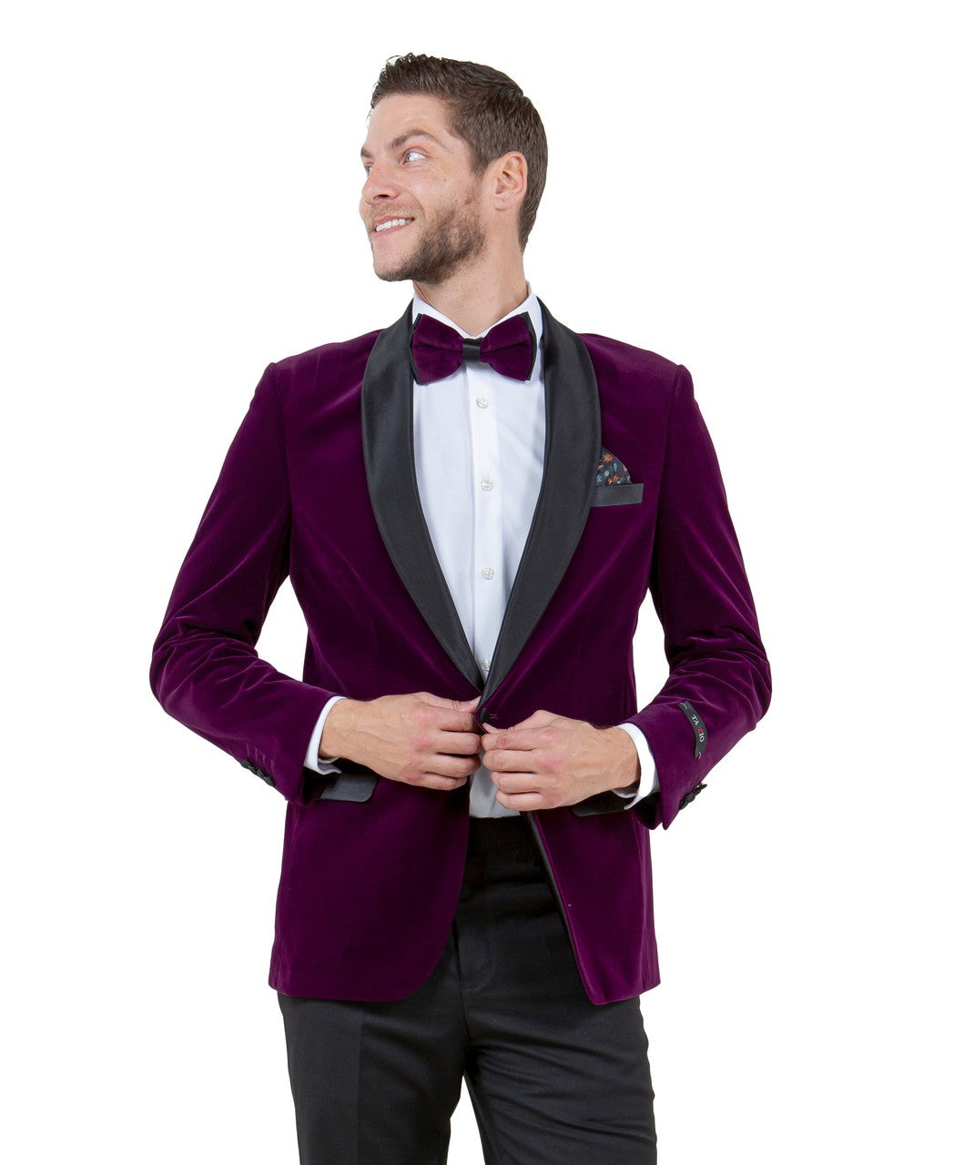 velvet shawl collar dinner jacket in purple