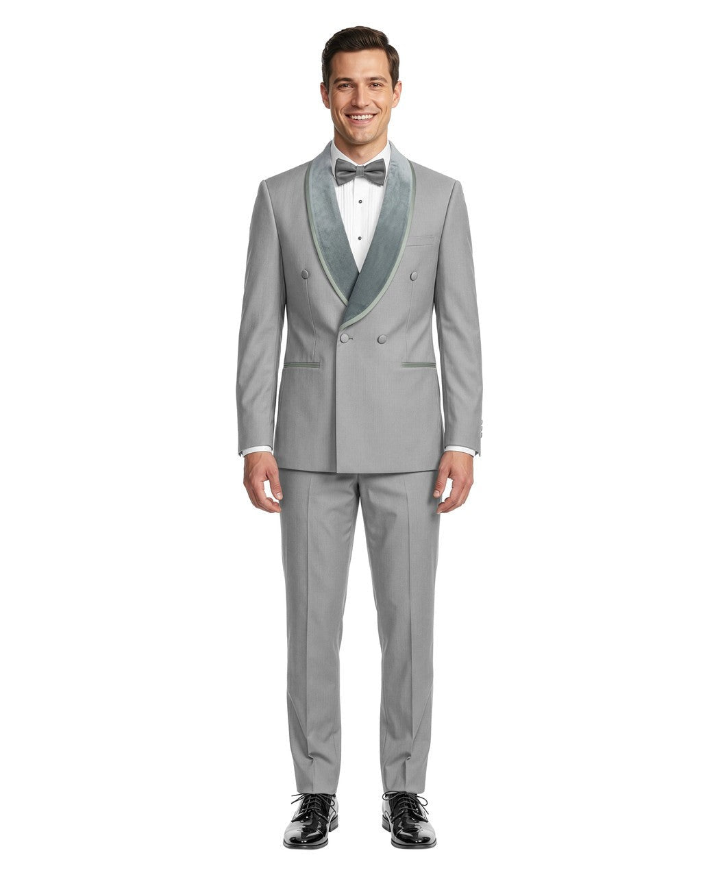 Velvet double-breasted tuxedo in grey
