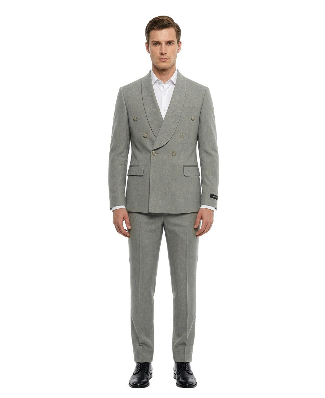 wide shawl double-breasted suit in grey