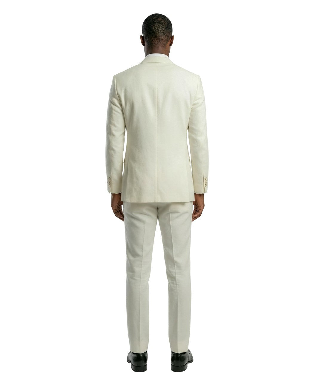 wide shawl double-breasted suit in ivory, detail